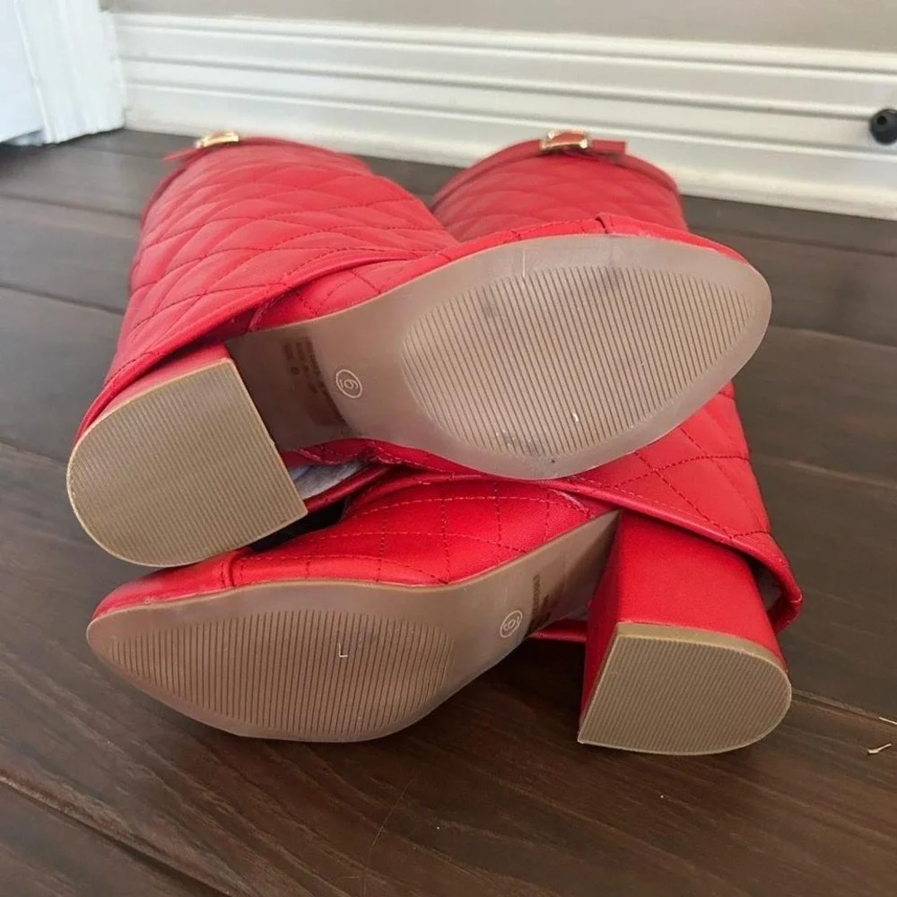 Red knee-high‎ boots with buckle #kneehighboots Size 6 NEW